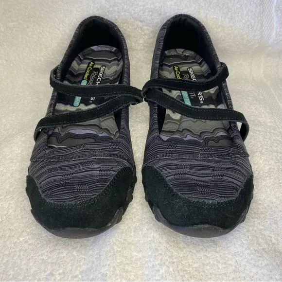 Skechers Bikers Ripples Mary Jane Shoes Womens Size 6 Textured Black 49343 EUC - Picture 2 of 13
